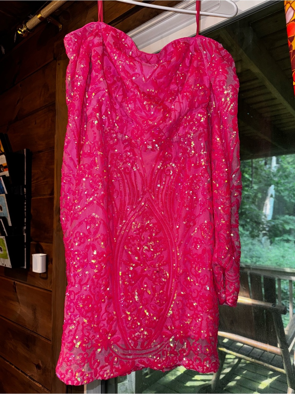 Fashionnova Hot Pink Sequined Long Sleeve Dress